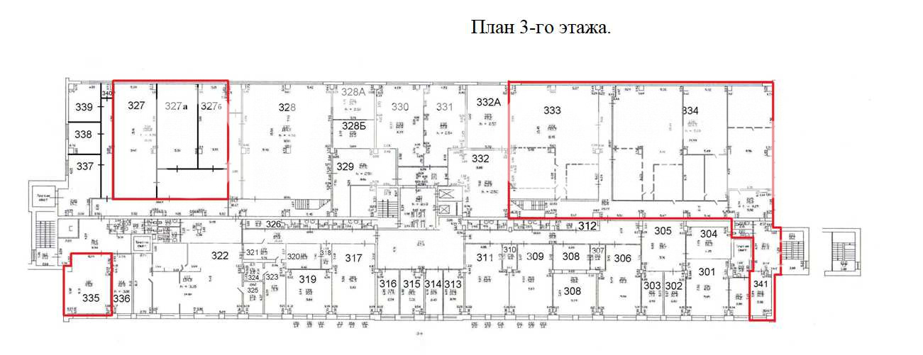 Планировка офиса 45.3-948.38 м², 3 этаж, БЦ «Перспектива»
